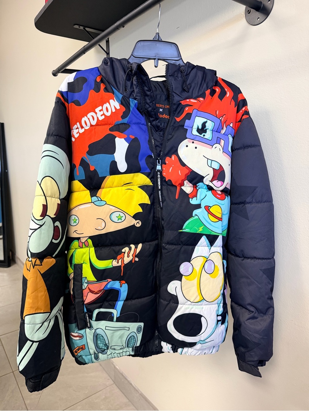 Nickelodeon Men’s Black Multicolor Rugrats Puffer Jacket